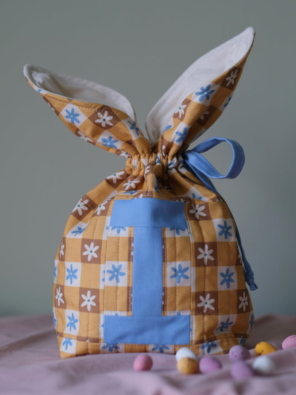 Personalised Easter Bunny Bag in Floral Gingham Print