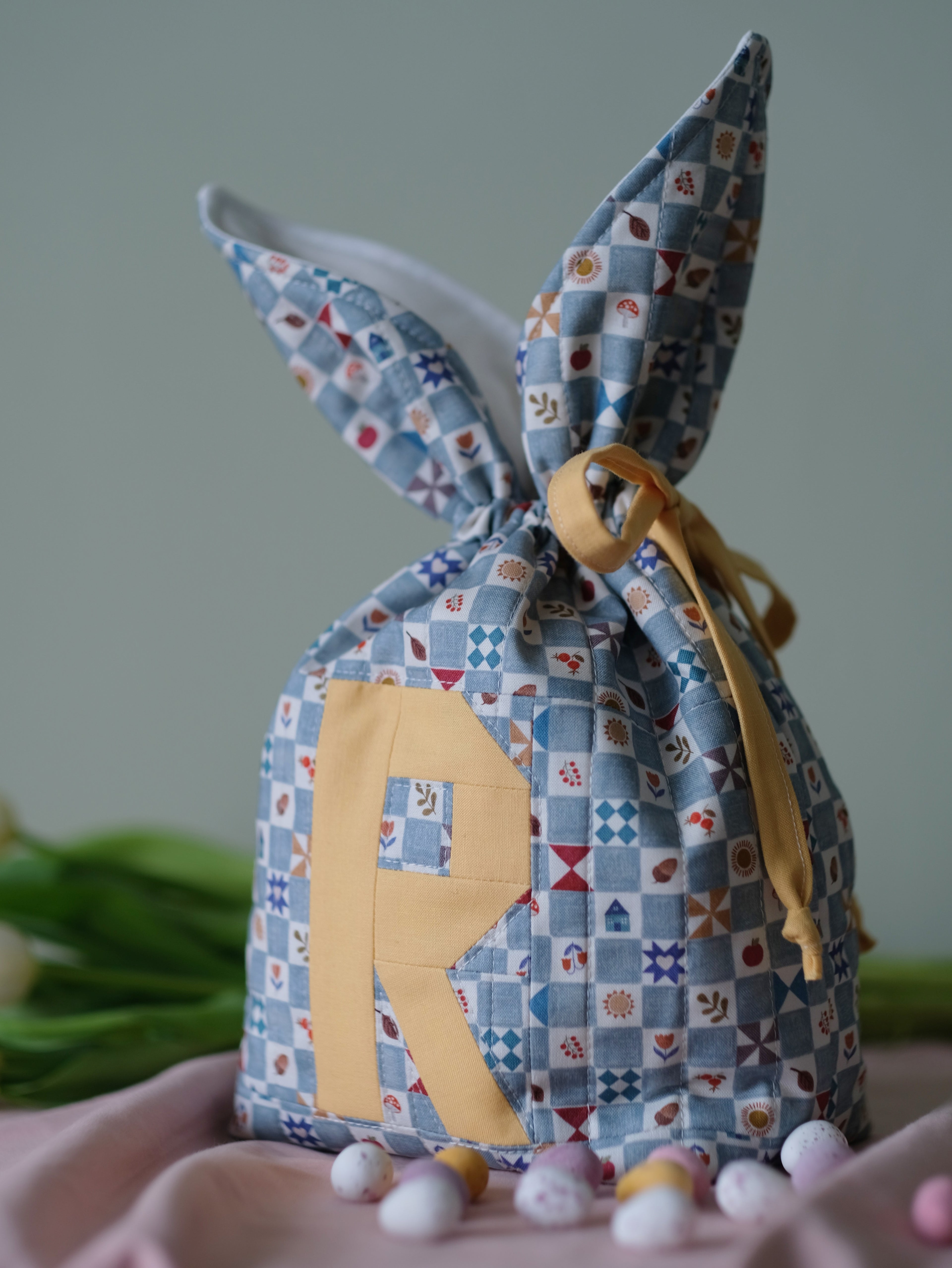 Personalised Easter Bunny Bag in Checkerboard Print