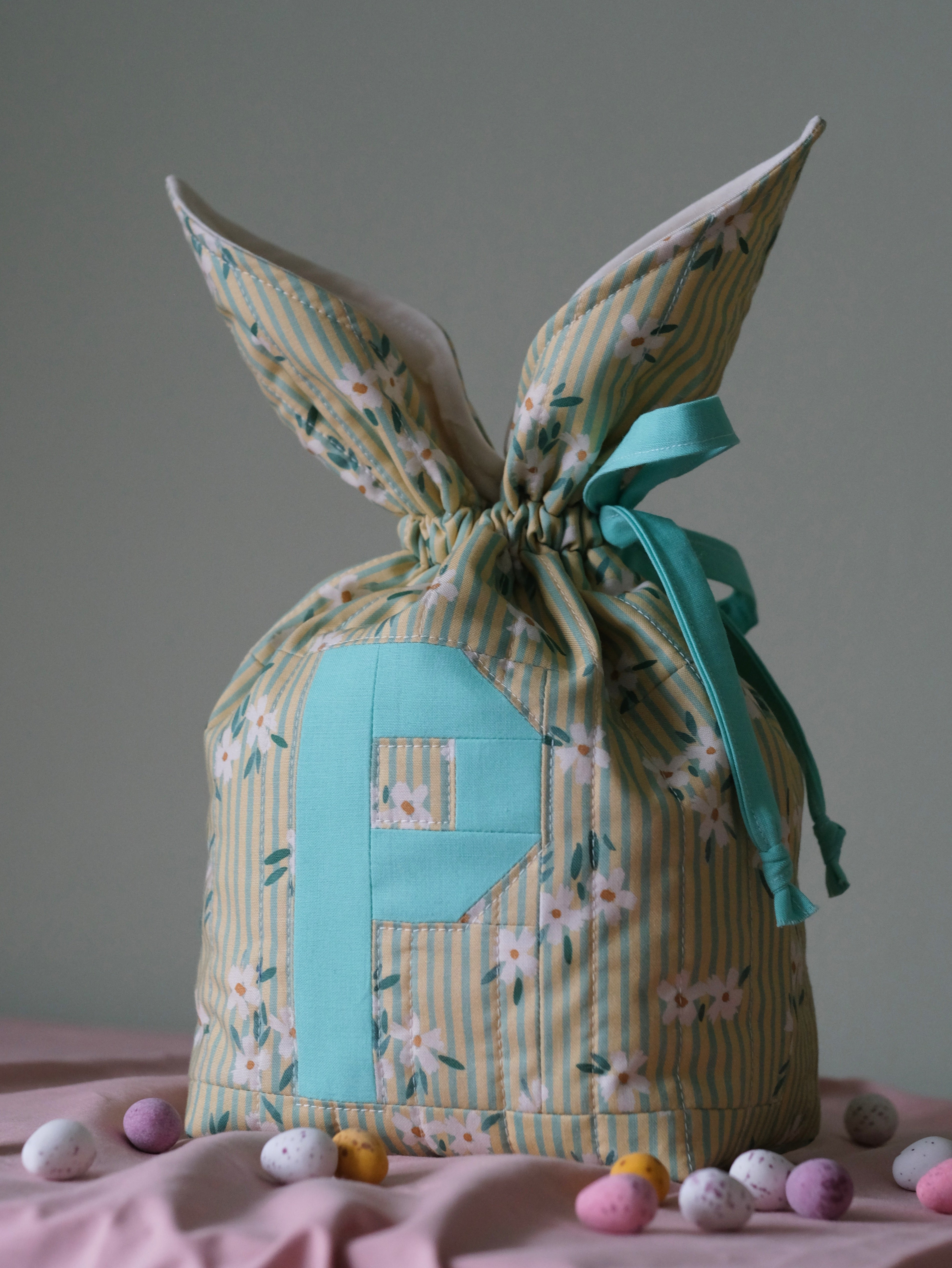 Personalised Easter Bunny Bag in Daisy Stripe Print