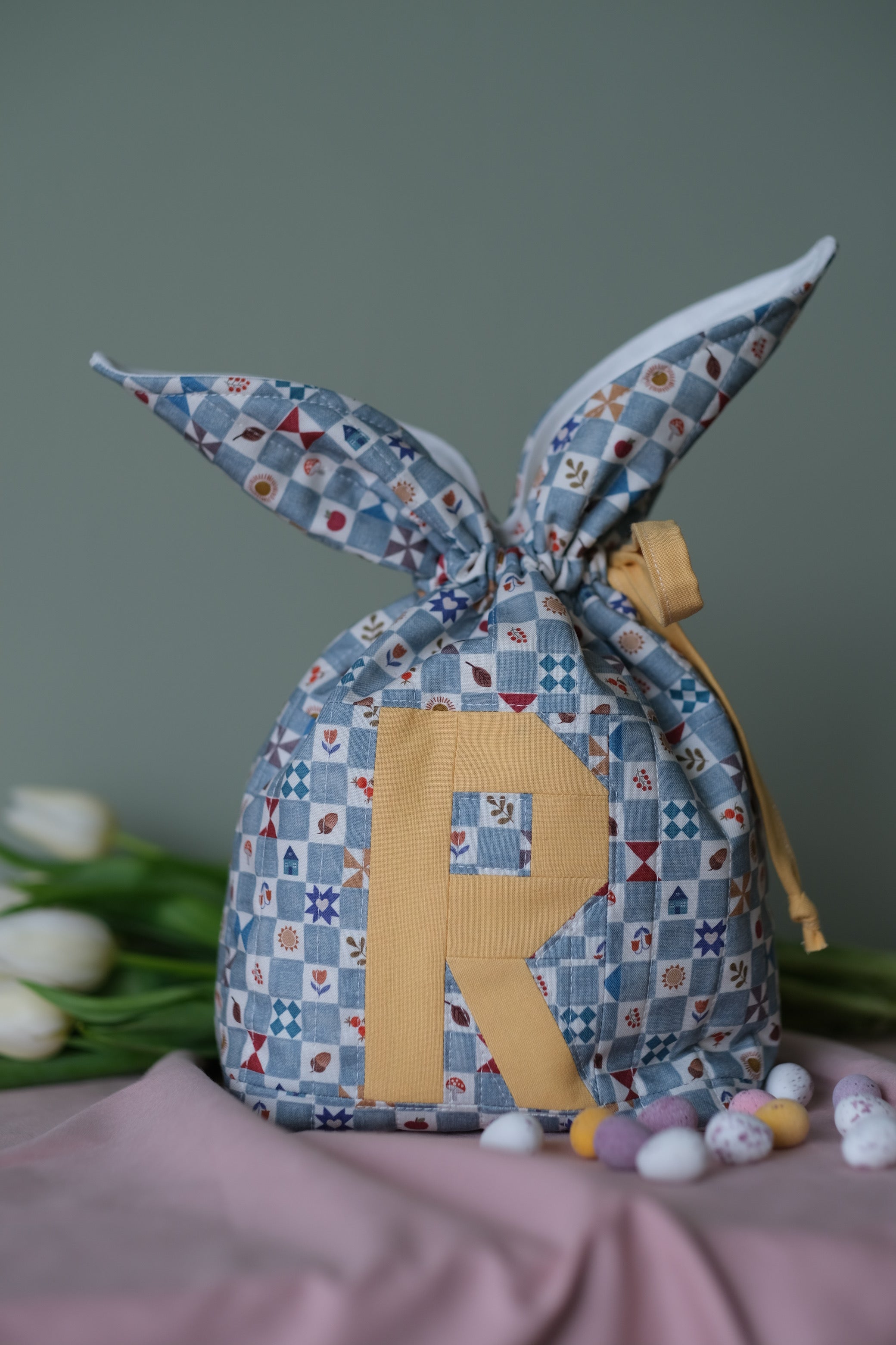 Personalised Easter Bunny Bag in Checkerboard Print